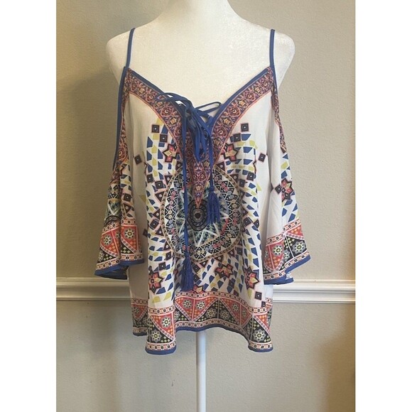 Flying Tomato cold shoulder medallion hippie Blouse, Size Medium - Picture 1 of 6